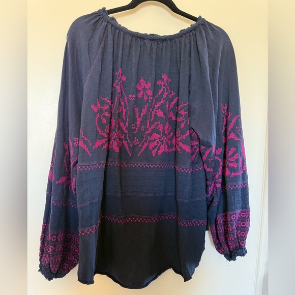 Free People Navy Persuasion Top with Pink Embroidery in Size Medium - Picture 6 of 9